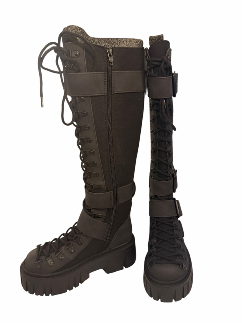 Dolls Kill Black Over-the-Knee Lace-Up Platform Boots - Picture 4 of 6